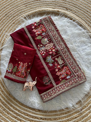 Peachmode Maroon Art Silk Saree - Image 2