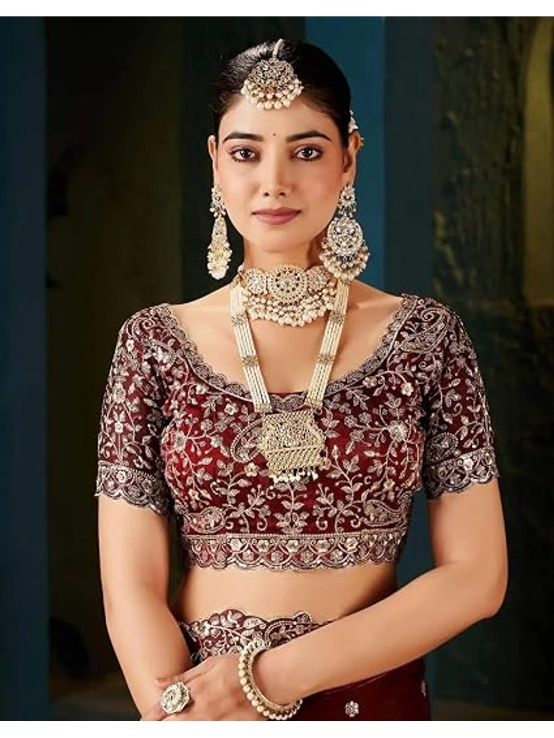 Peachmode Brown Fendi Satin Embroidered Saree - Image 3