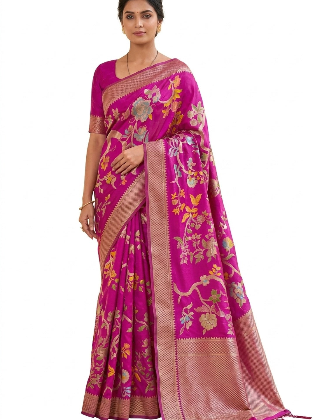 Peachmode Pink Crepe Khadi Silk Bird Motif Saree - Image 7