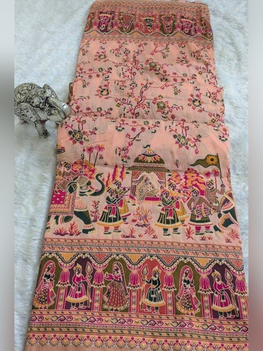 Peachmode Peach Rajwadi Pashmina Silk Woven Saree - Image 3