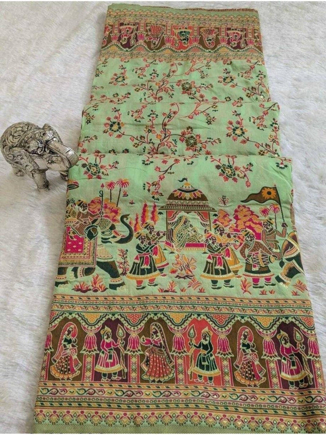 Peachmode Mint Rajwadi Pashmina Silk Woven Saree - Image 2
