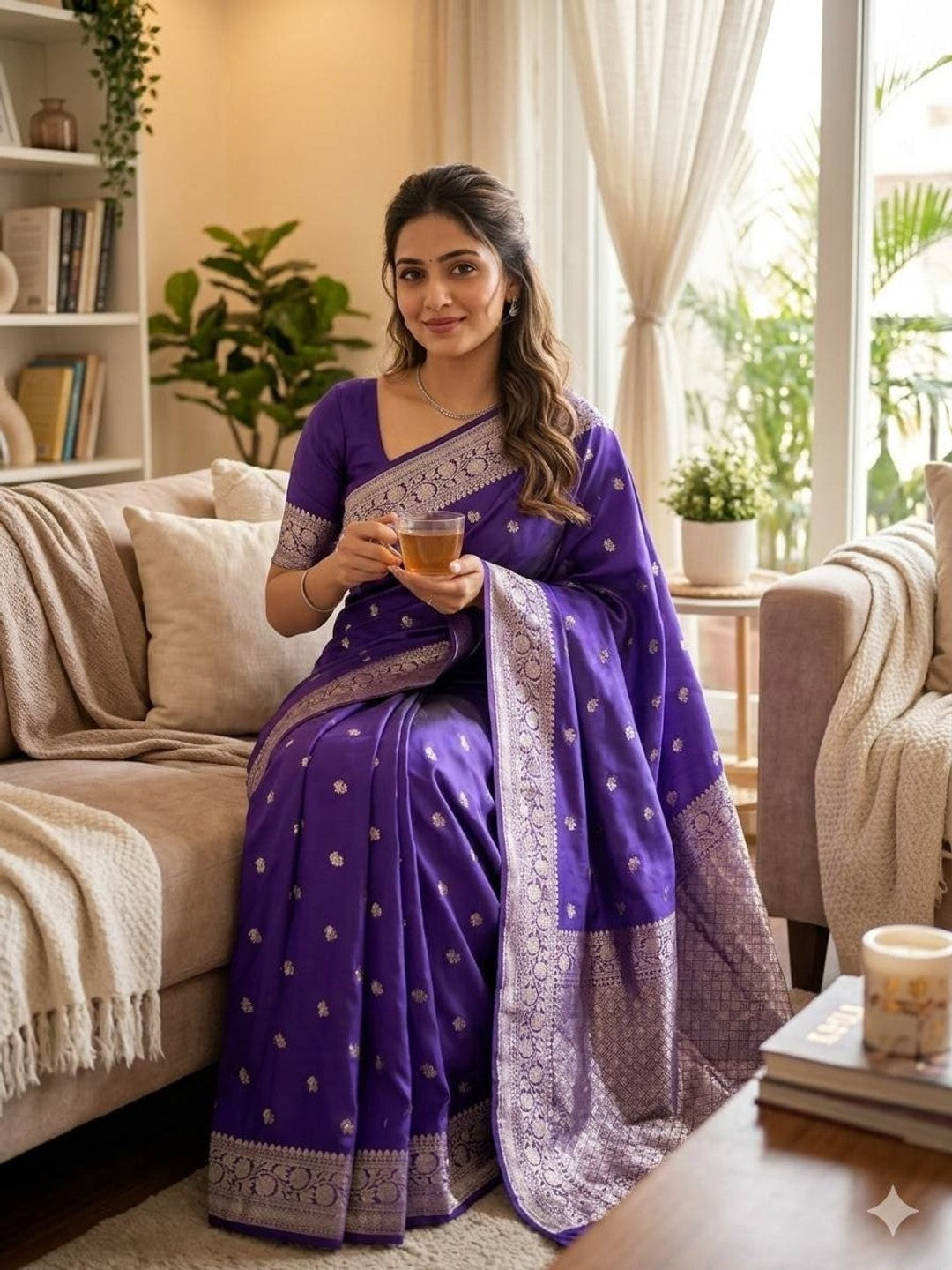 Peachmode Purple Banarasi Silk Saree - Image 4