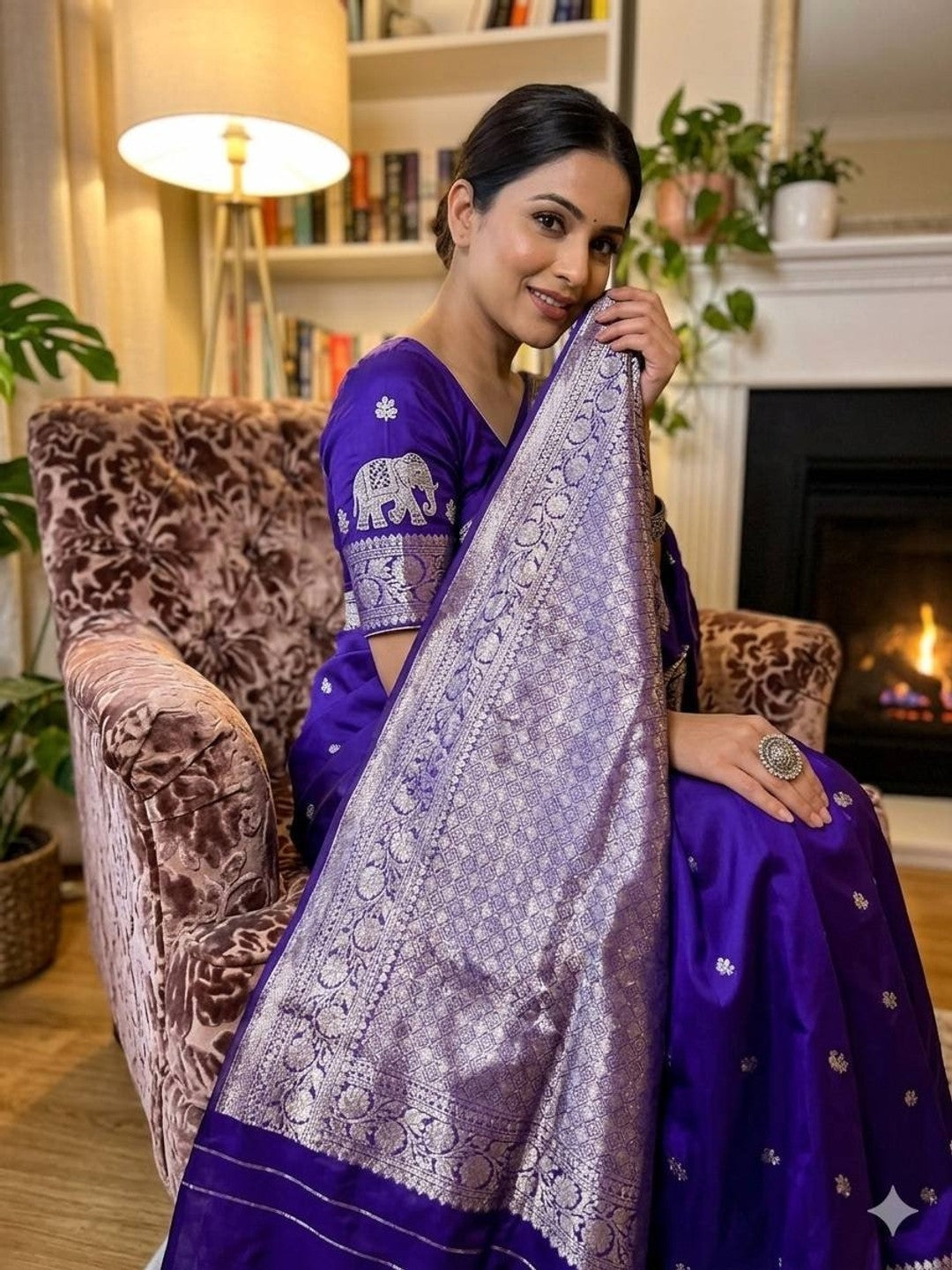 Peachmode Purple Banarasi Silk Saree - Image 6