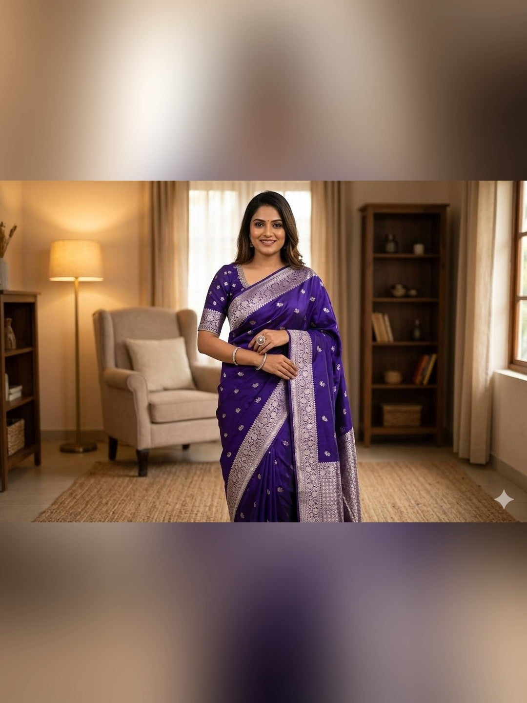Peachmode Purple Banarasi Silk Saree - Image 11