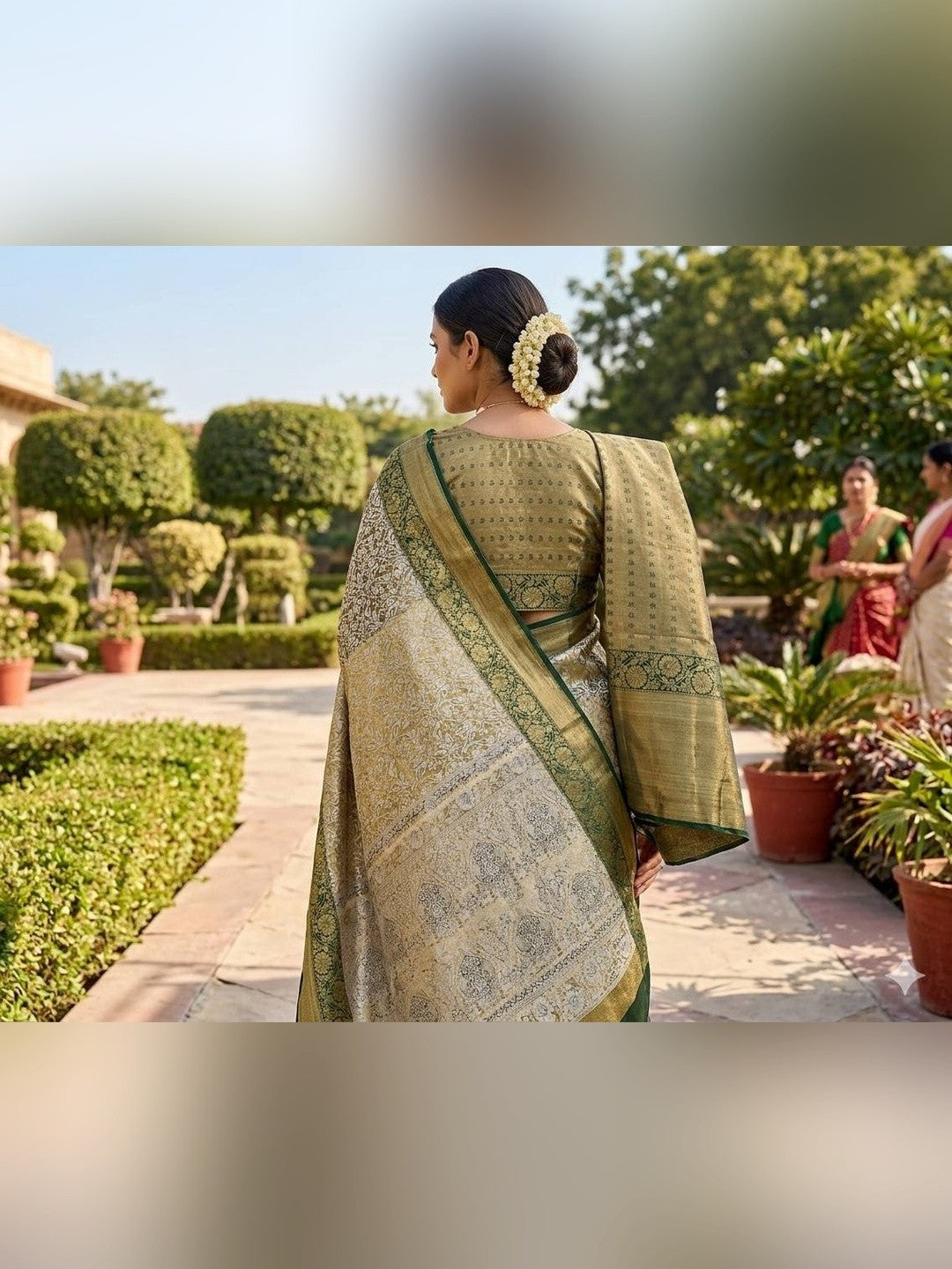 Peachmode Olive Kanjivaram Silk Zari Saree - Image 5