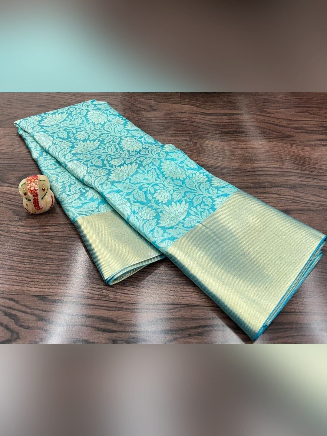 Peachmode Turquoise Zari Woven Saree - Image 7