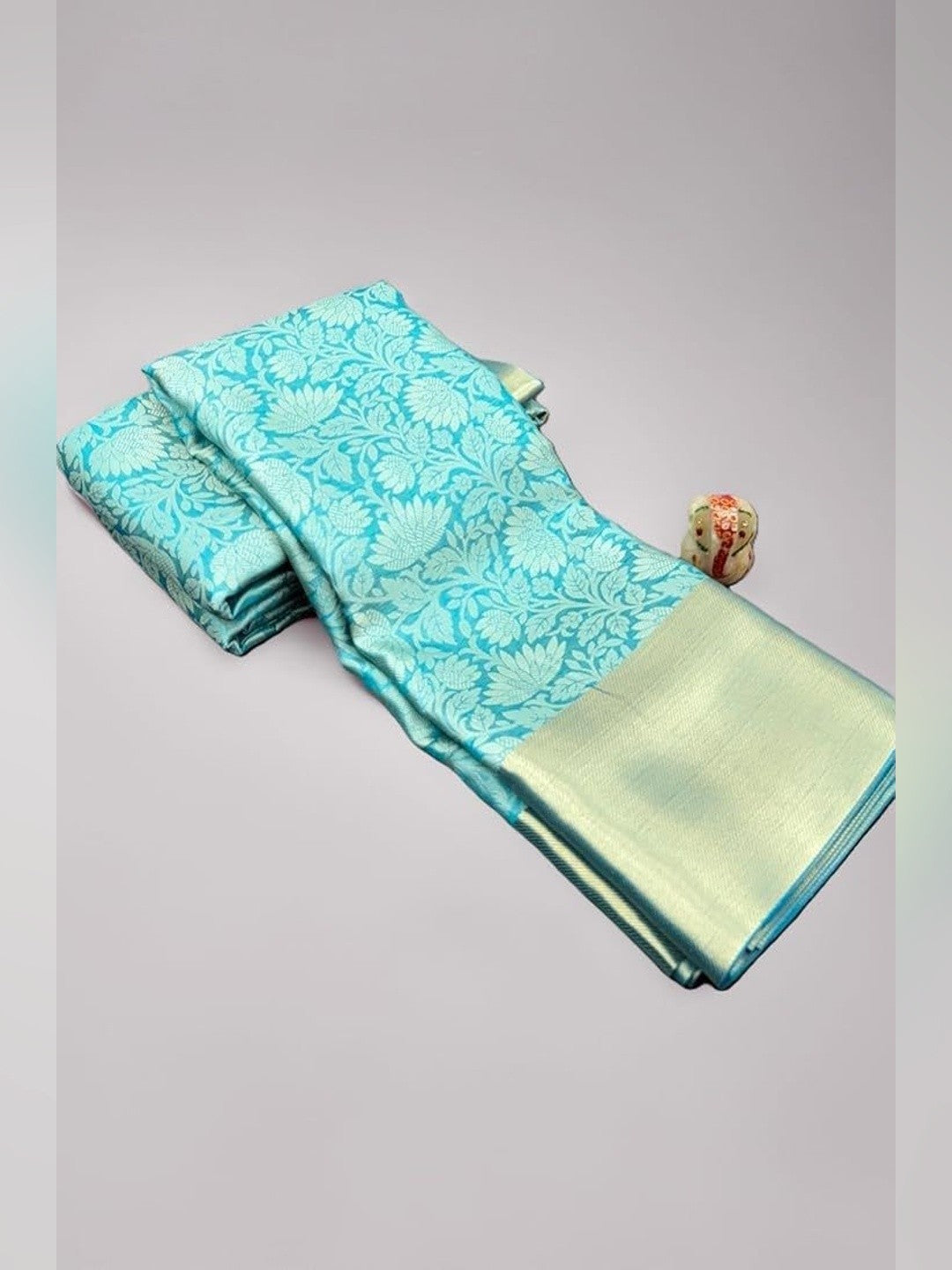 Peachmode Turquoise Zari Woven Saree - Image 8