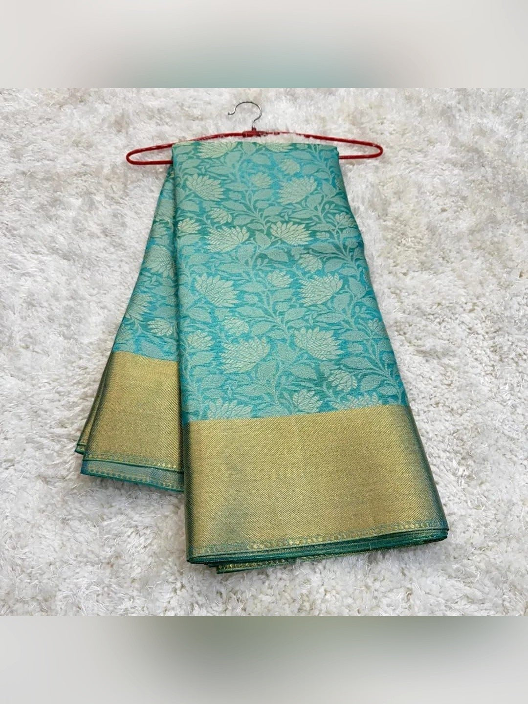 Peachmode Turquoise Zari Woven Saree - Image 10