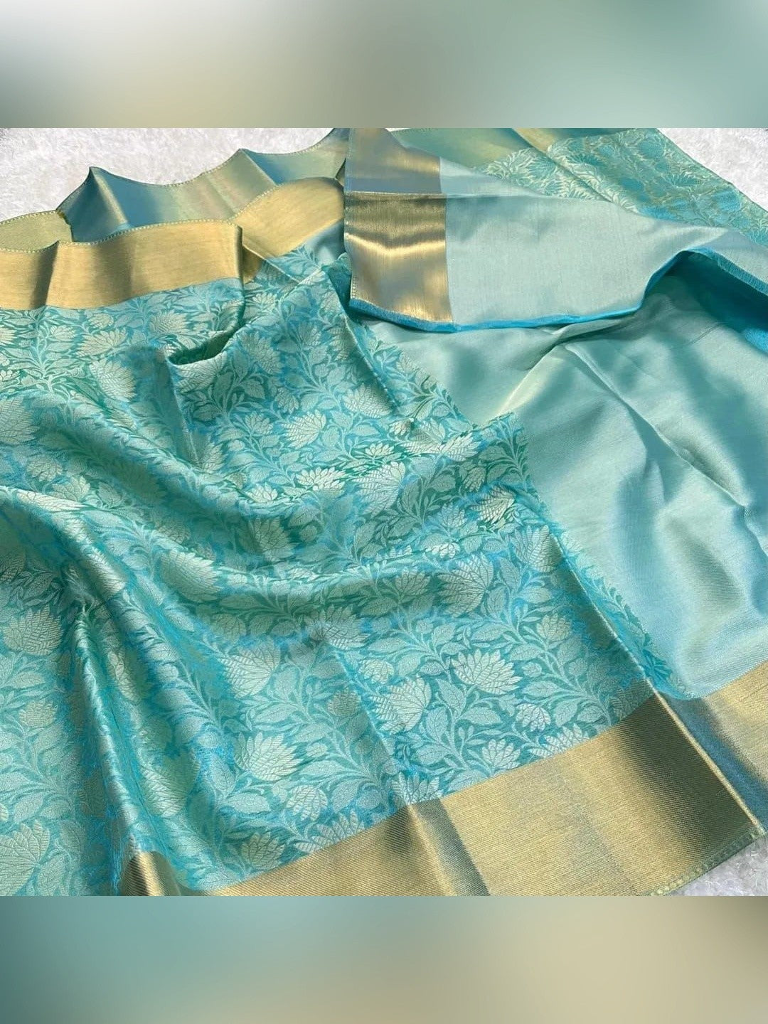 Peachmode Turquoise Zari Woven Saree - Image 11