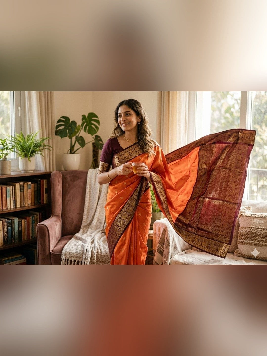 Peachmode Orange Banarasi Silk Saree - Image 4