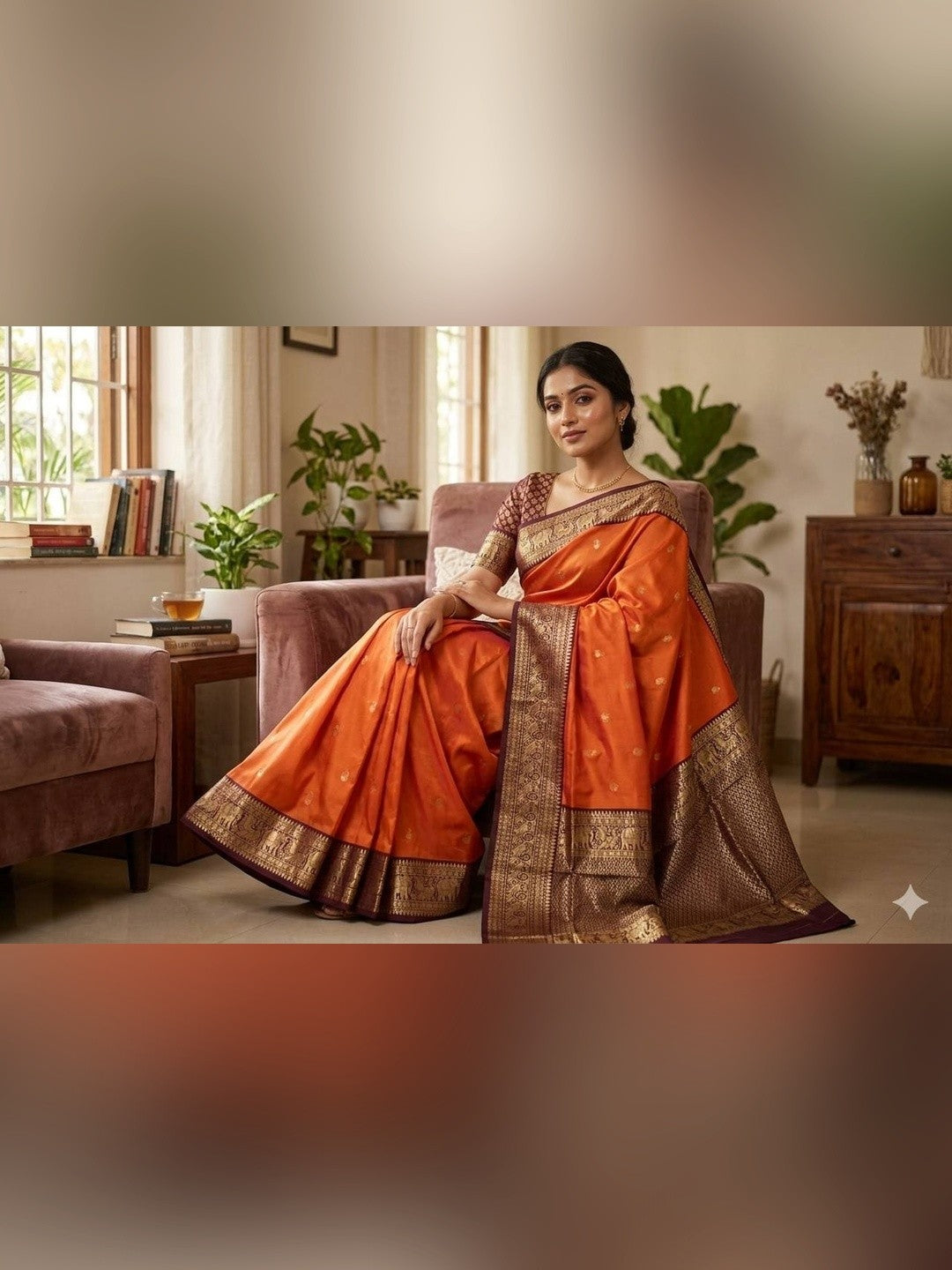 Peachmode Orange Banarasi Silk Saree - Image 8