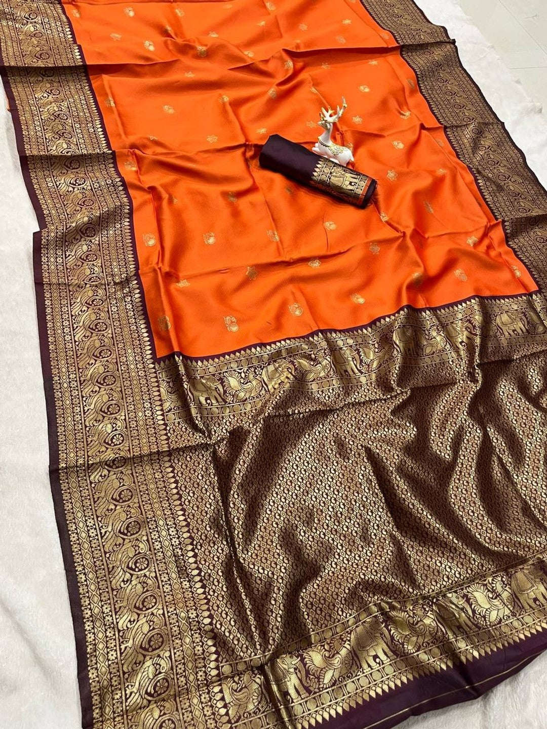 Peachmode Orange Banarasi Silk Saree - Image 11