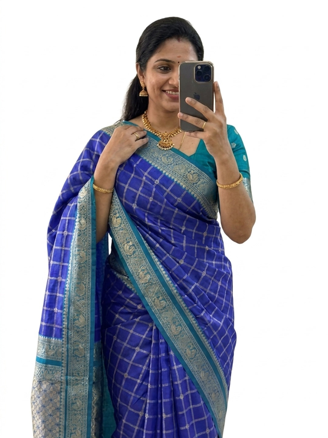 Peachmode Blue Kanjivaram Soft Silk Zari Saree - Image 6