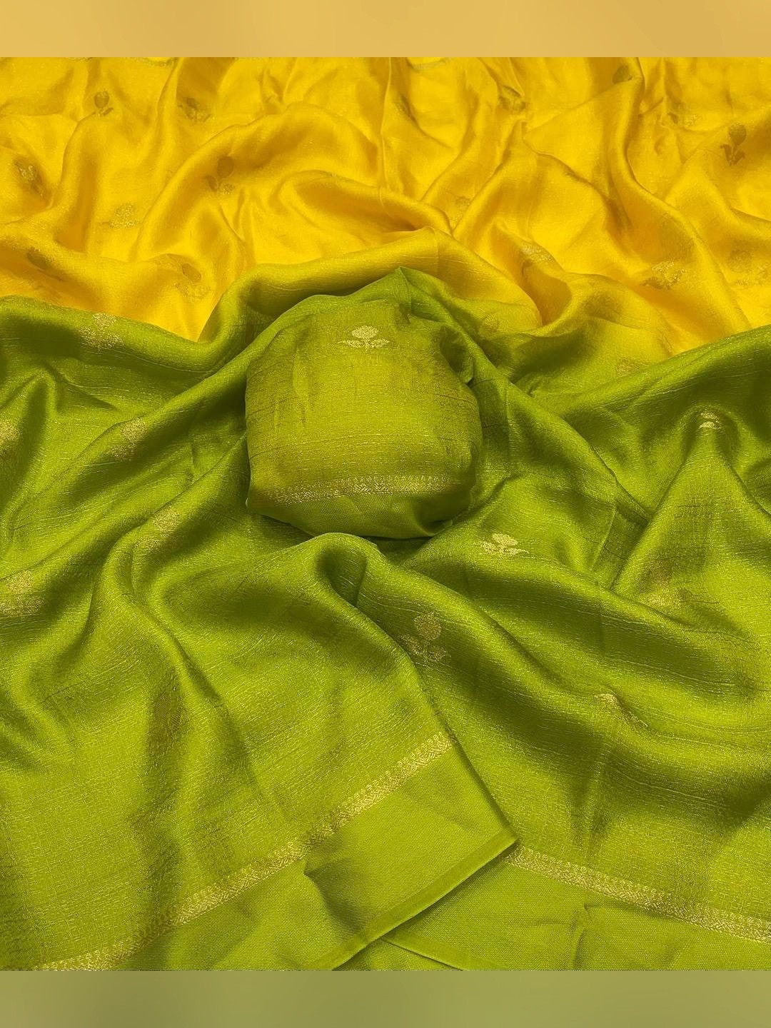 Peachmode Olive Viscose Khadi Silk Zari Saree - Image 3