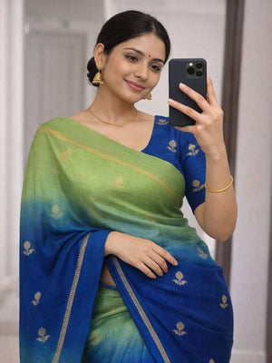 Peachmode Green Viscose Khadi Silk Zari Saree - Image 1