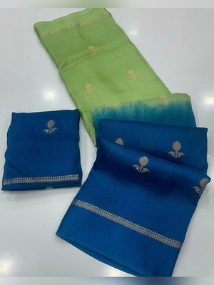 Peachmode Green Viscose Khadi Silk Zari Saree - Image 2