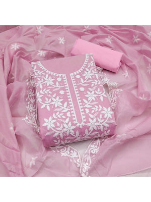 Peachmode Pink Chanderi Cotton Dress Material with Ethnic Motifs - Image 2