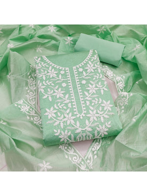 Peachmode Sea Green Chanderi Cotton Dress Material with Ethnic Motifs - Image 2
