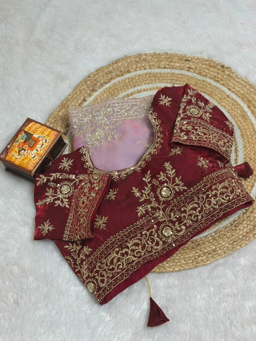 Peachmode Pink Fandy Satin Saree with C-Pallu Embroidery and Cutwork Border - Image 6