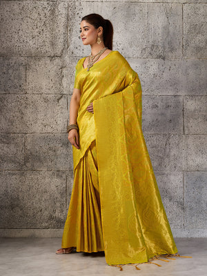 Peachmode Mustard Kanjivaram Silk Blend Saree - Image 2