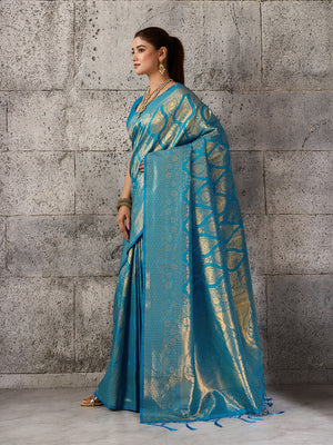 Peachmode Teal Kanjivaram Silk Blend Saree - Image 2