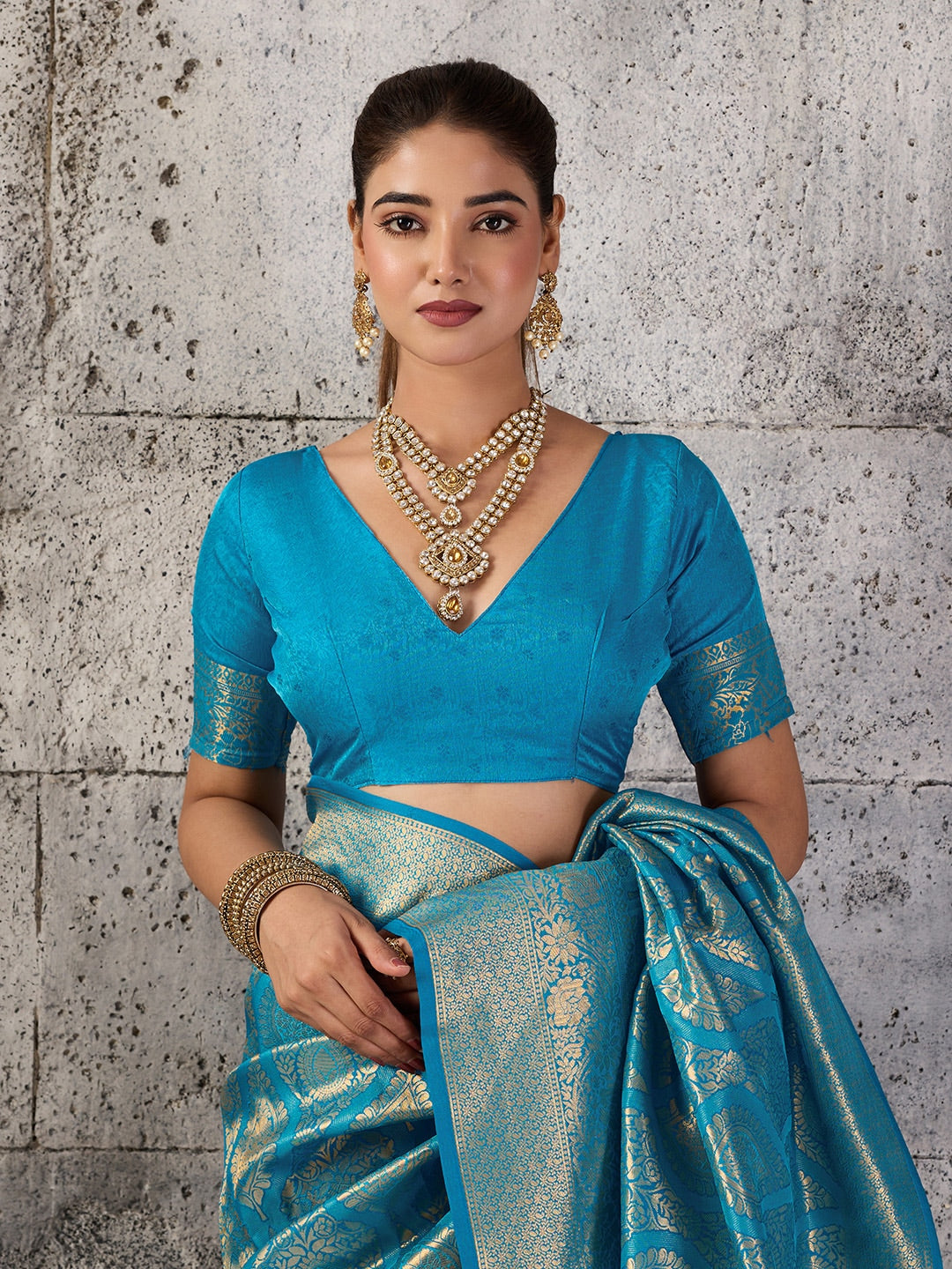 Peachmode Teal Kanjivaram Silk Blend Saree - Image 6
