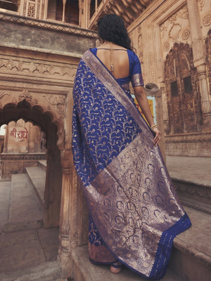 Peachmode Blue Art Silk Woven Saree - Image 2