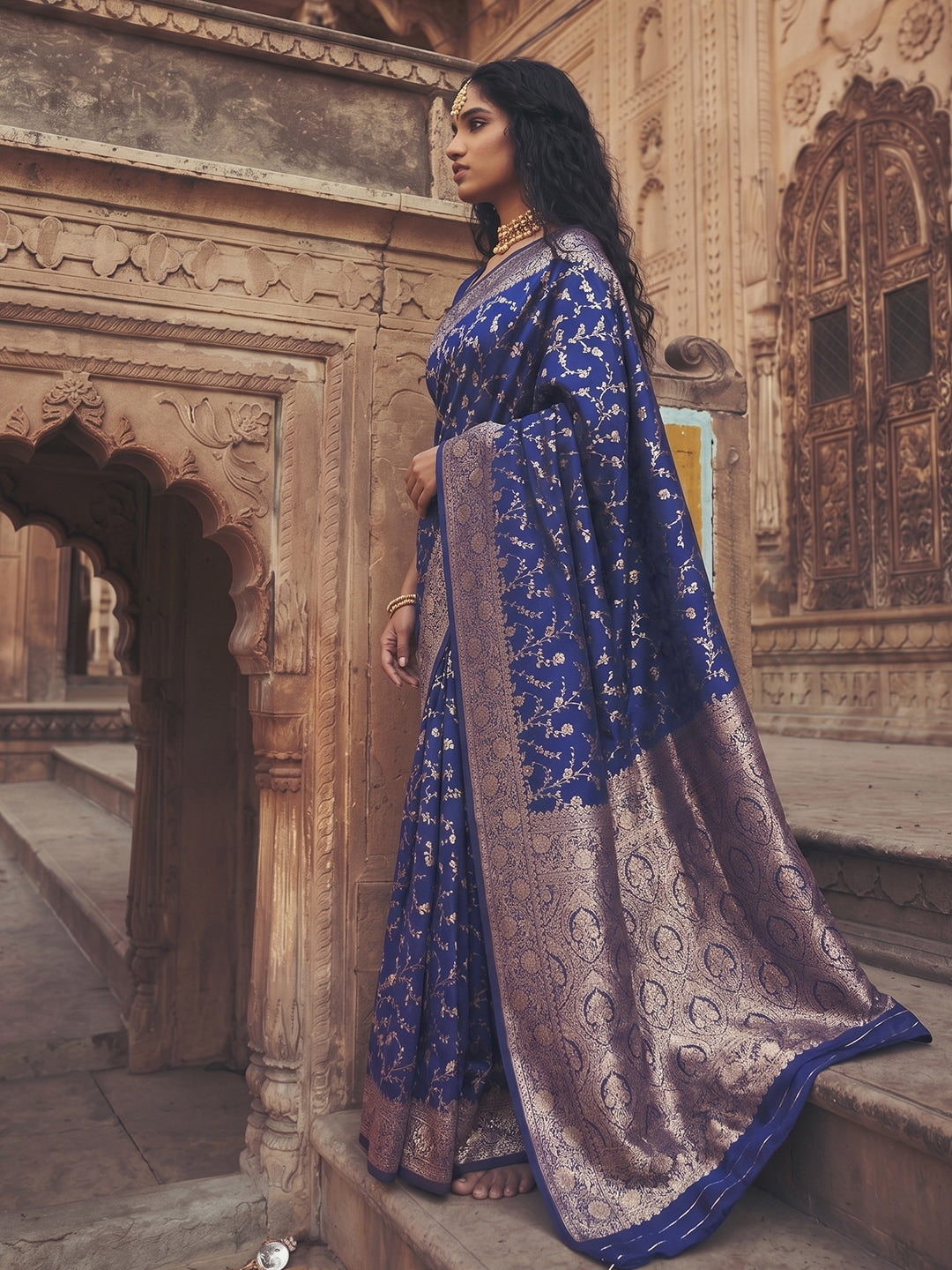 Peachmode Blue Art Silk Woven Saree - Image 3