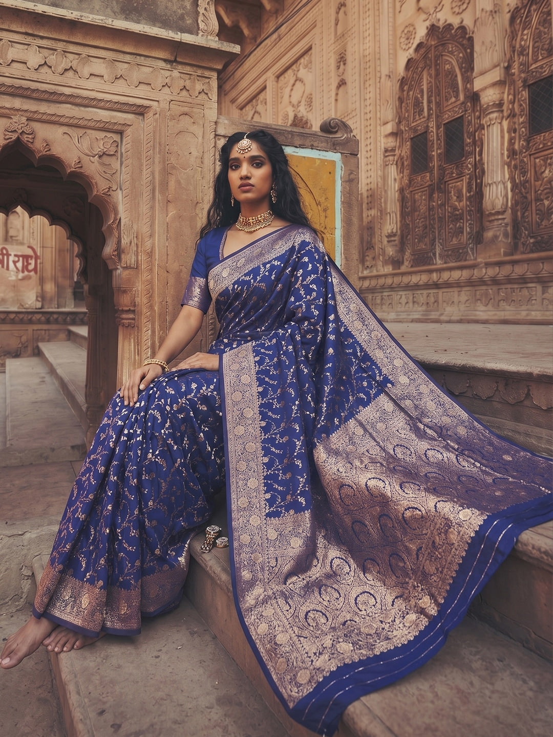 Peachmode Blue Art Silk Woven Saree - Image 4