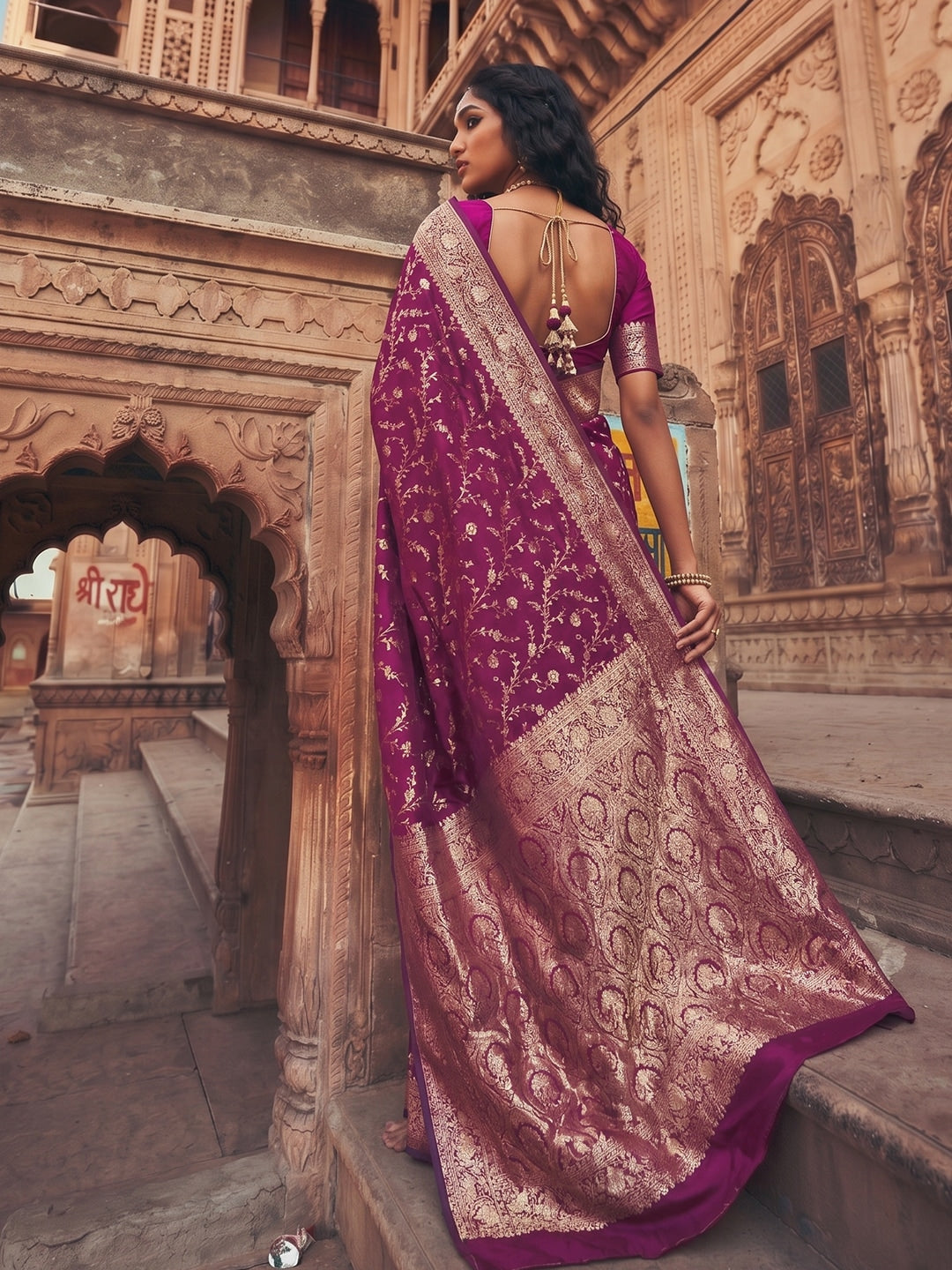Peachmode Wine Art Silk Woven Saree - Image 2