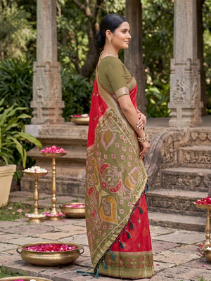 Peachmode Red Soft Silk Woven Saree - Image 2