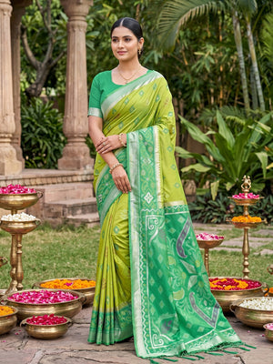 Peachmode Green Soft Silk Woven Saree - Image 1