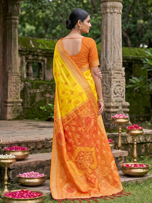 Peachmode Yellow Soft Silk Woven Saree - Image 2