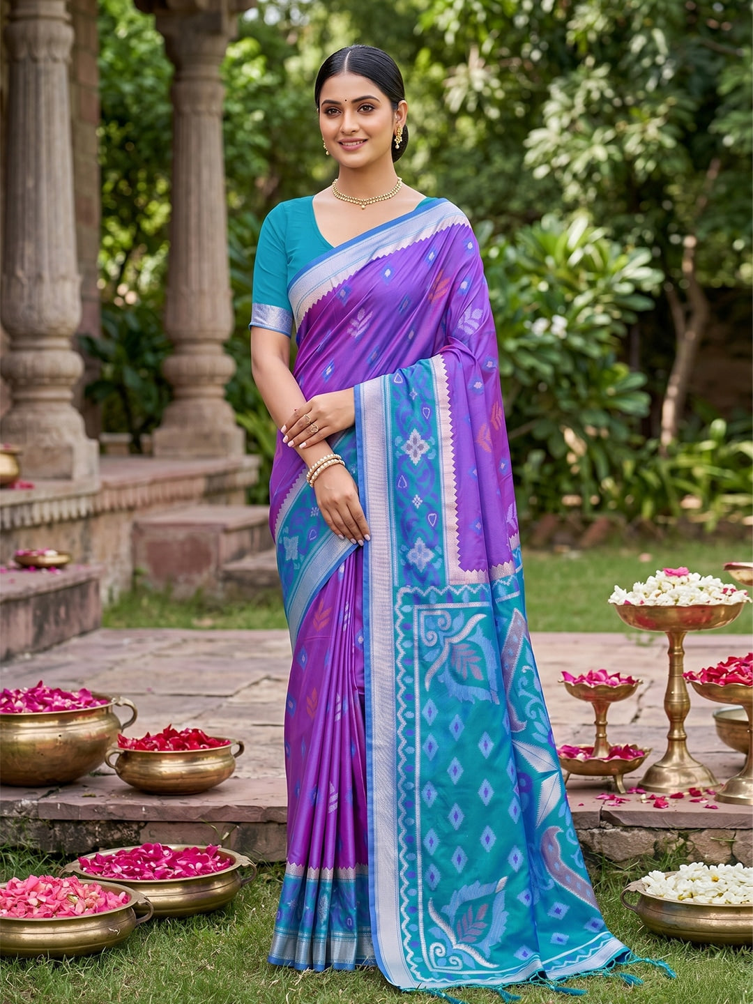 Peachmode Purple Soft Silk Woven Saree - Image 1