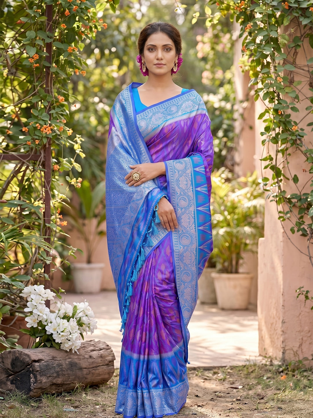 Peachmode Purple Soft Silk Woven Saree - Image 1