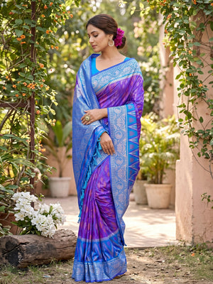 Peachmode Purple Soft Silk Woven Saree - Image 2