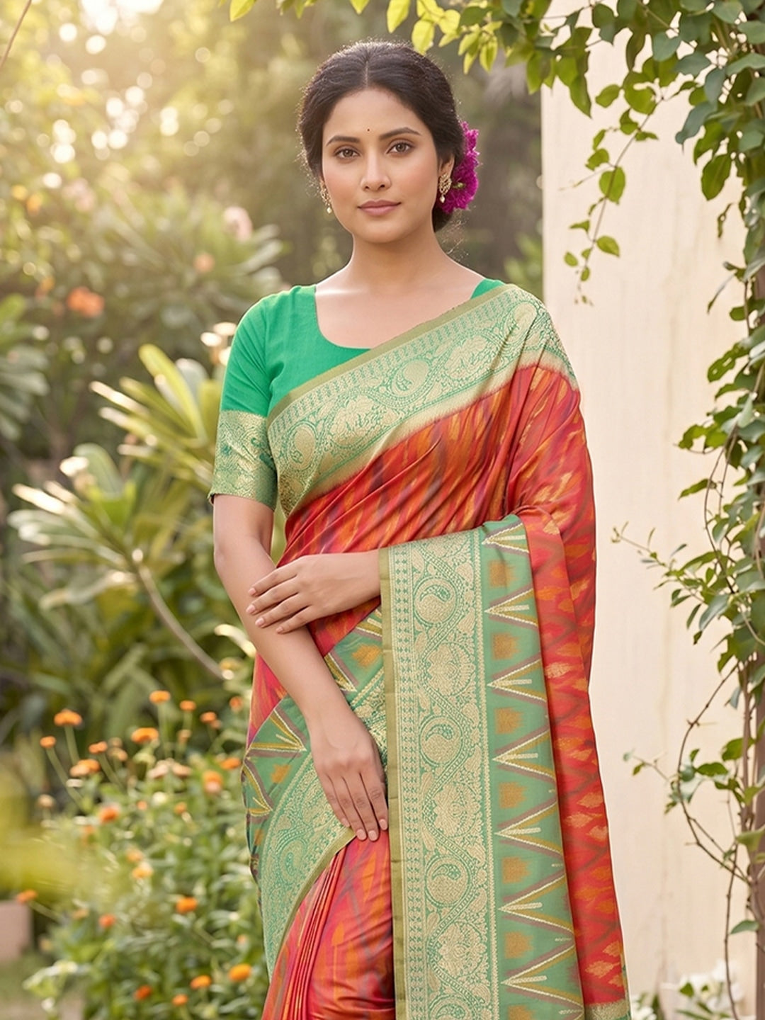 Peachmode Mustard Soft Silk Woven Saree - Image 4