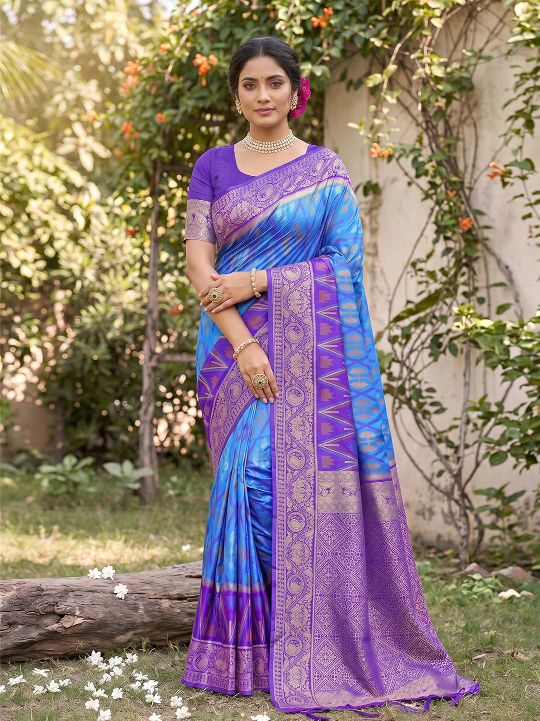 Peachmode Blue Soft Silk Woven Saree - Image 1