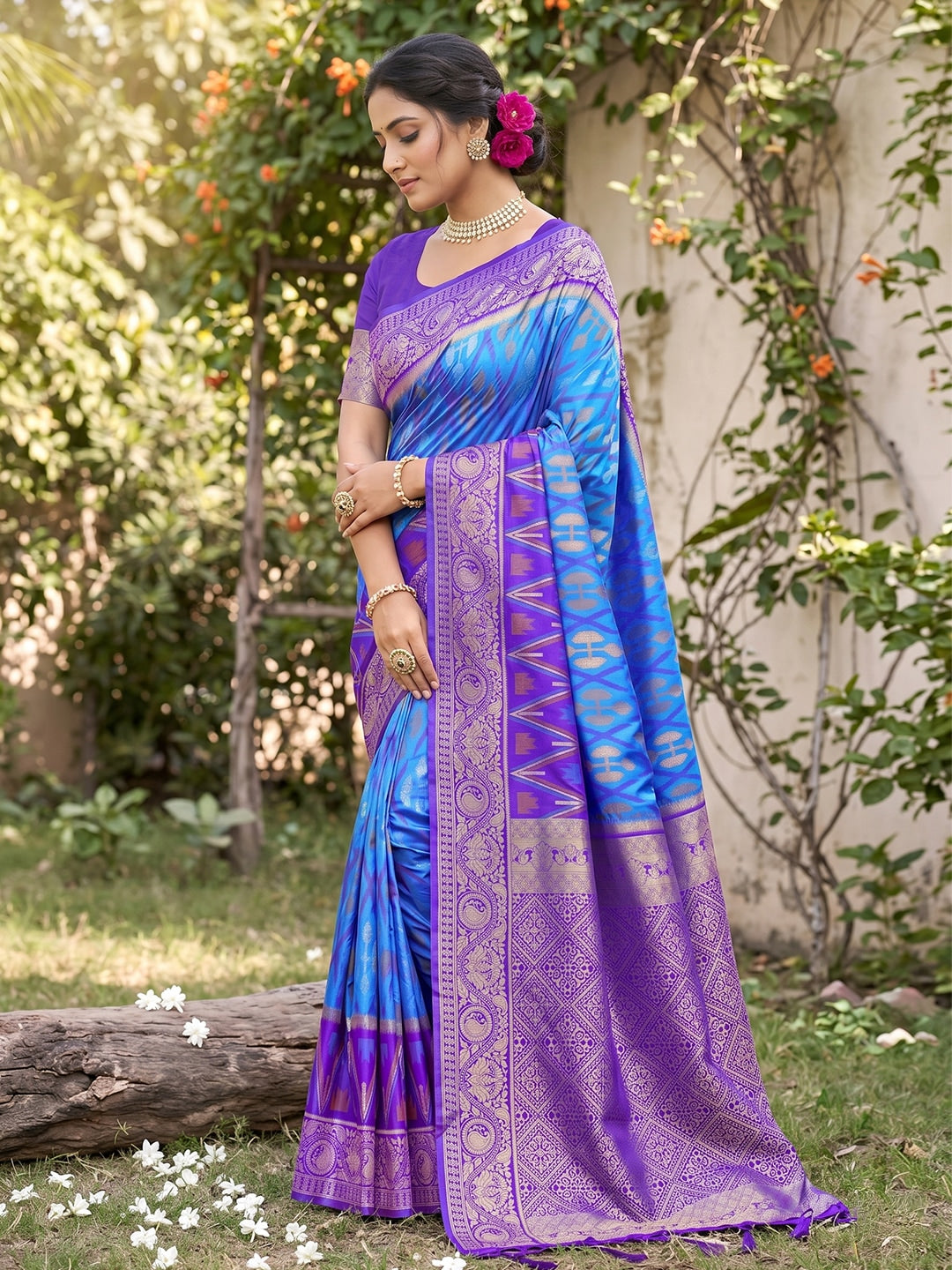 Peachmode Blue Soft Silk Woven Saree - Image 3