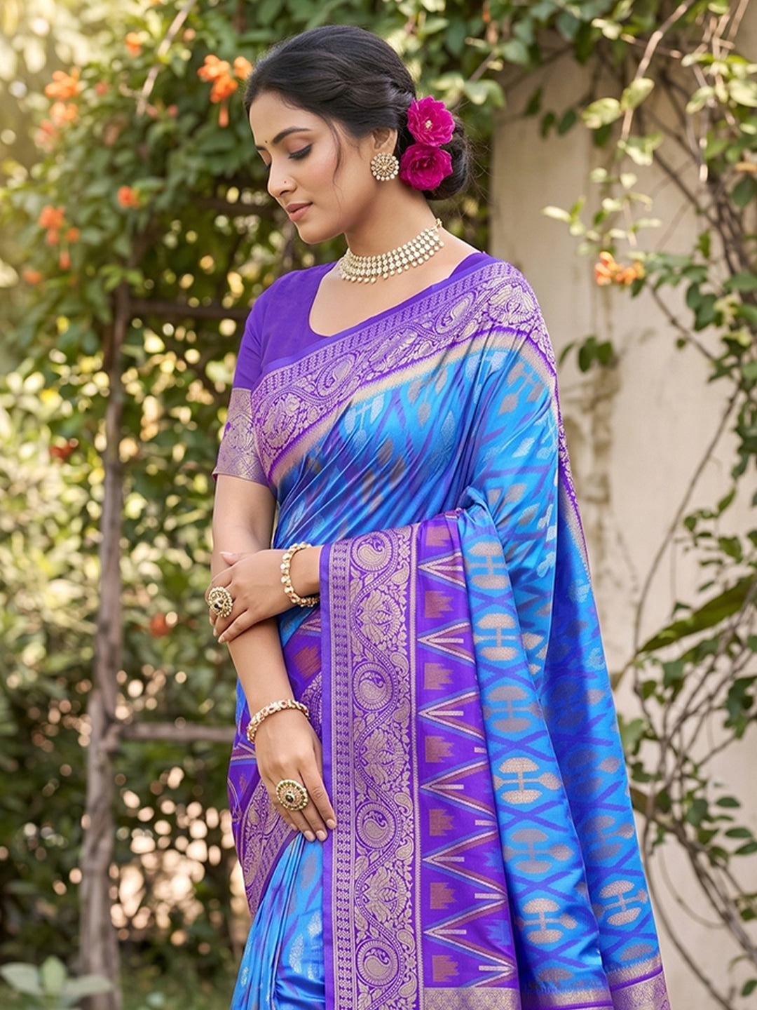 Peachmode Blue Soft Silk Woven Saree - Image 4