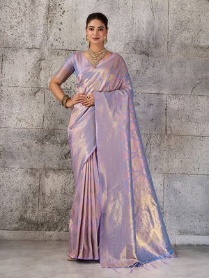 Peachmode Lavender Kanjivaram Silk Blend Saree - Image 1