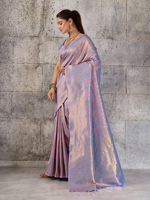 Peachmode Lavender Kanjivaram Silk Blend Saree - Image 2