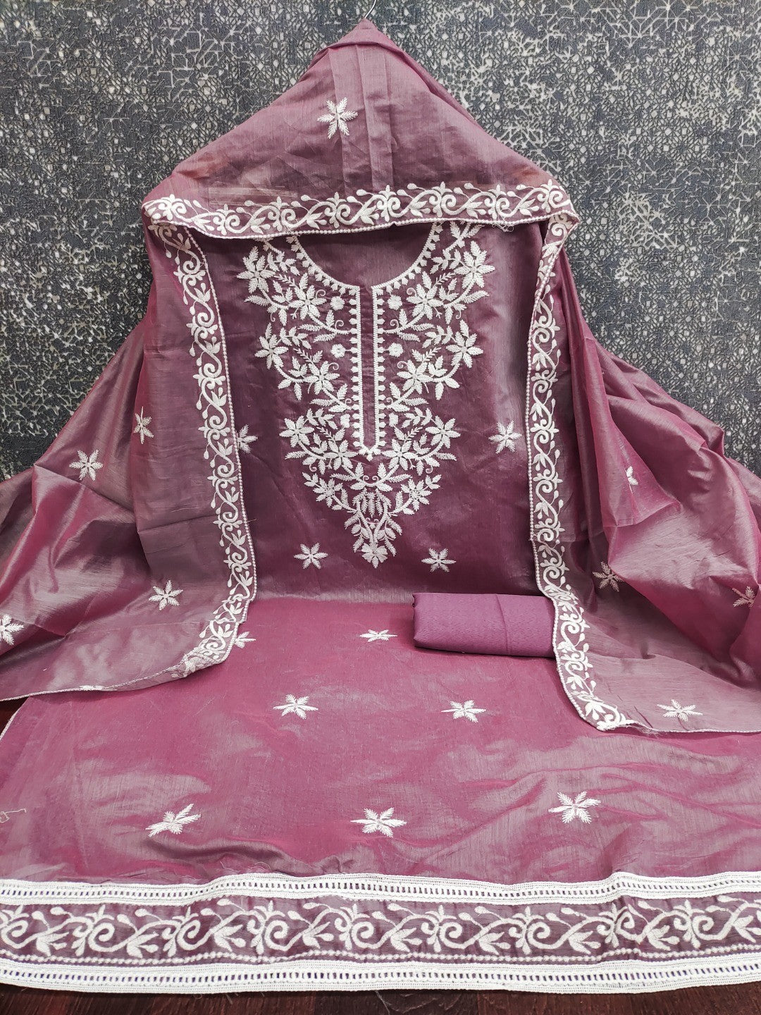 Peachmode Mauve Chanderi Cotton Dress Material with Ethnic Motifs - Image 5