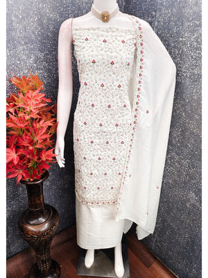 Peachmode White Vichitra Silk Dress Material with Ethnic Motifs - Image 2