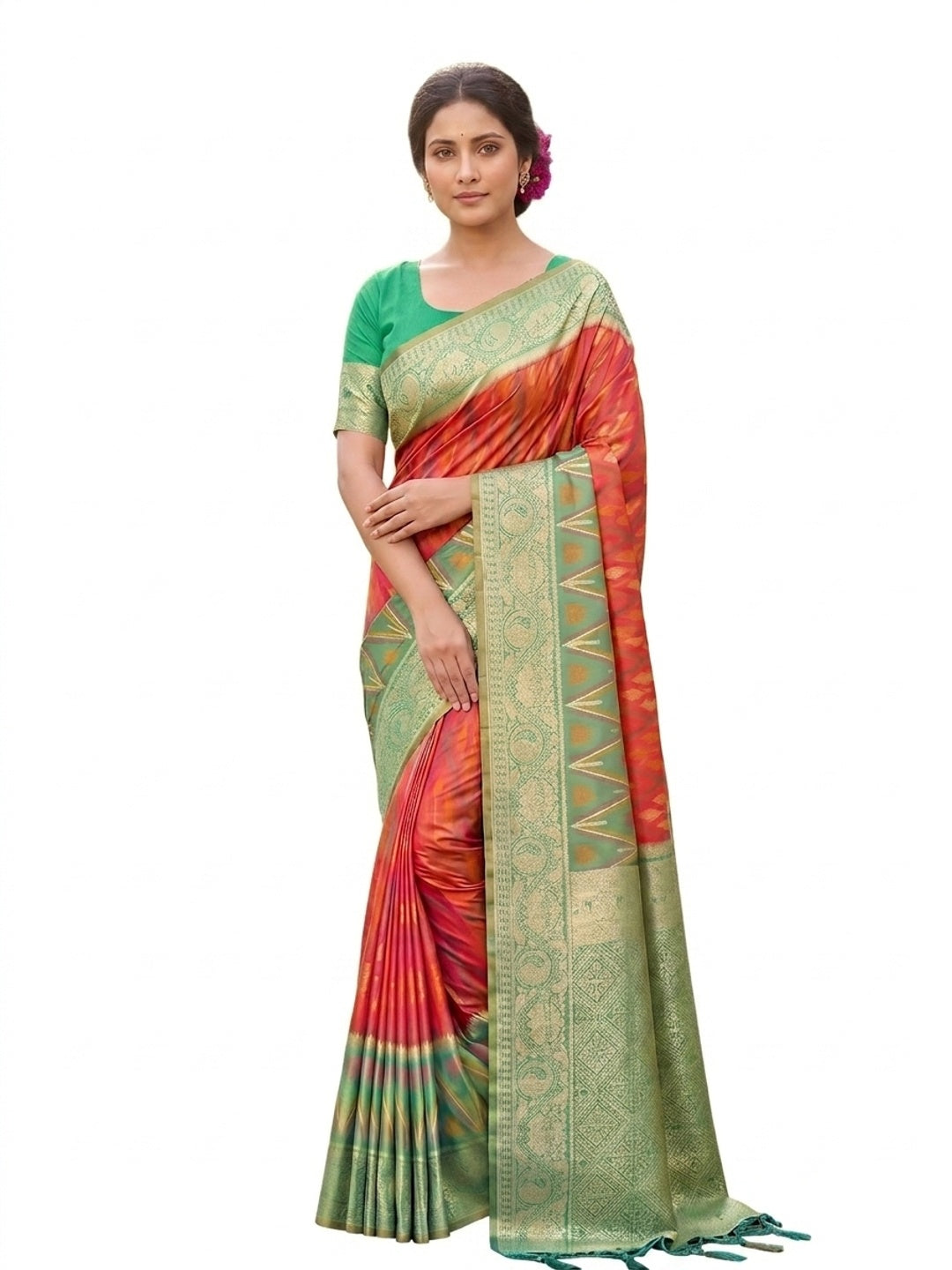 Peachmode Mustard Soft Silk Woven Saree - Image 5