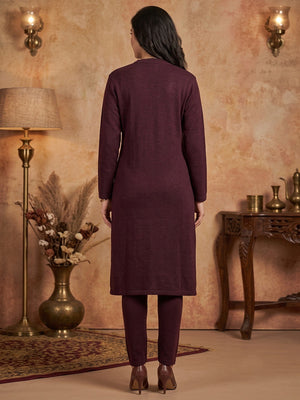 Dark Mauve Warm Woolen Straight Kurti with Minimal Styling - Image 2