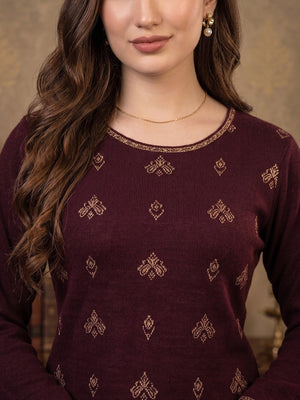 Elegant Dark Mauve Woolen Straight Kurti for Cozy Winter Comfort - Image 2
