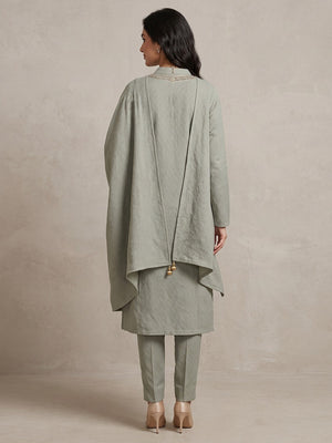 Pista Green Woven Woolen Suit Set Designed in Straight Cut Style for Effortless Grace - Image 3