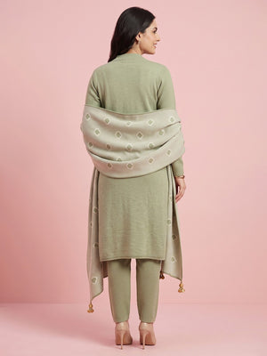 Pista Green Woven Wool Salwar Suit Designed for Stylish and Comfortable Winter Fashion - Image 3