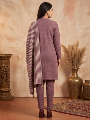 Mauve Woolen Salwar Suit Featuring Fine Woven Texture and Straight Cut Design - Image 2